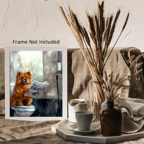 Posterizer 1 pcs-funny poster of cute fluffy chow-chow dog on the toilet 3-Bathroom Restroom Art-Comedy Art- Bathroom, restroom Decor- unframed wa...